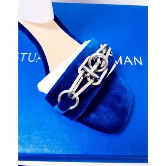 Stuart Weitzman Womens Blue Velvet Open Toe Ankle Strap Heels Sandals Sz 7.5 NIB - Picture 5 of 11